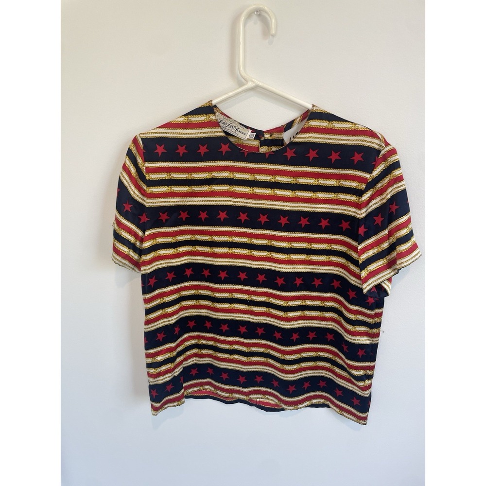 Vintage Saks Fifth‎ Avenue Peter Nygard Nautical Patriotic Silk Blouse Size 6